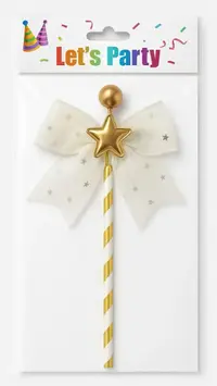Golden Star Wand Cake Topper with Ribbon – Decorative Party Topper | TPR204A - Image 2