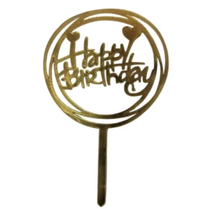 Acrylic Golden Happy Birthday Cake Topper – Pack of 10 Elegant Cake Toppers Packs | TPR195G