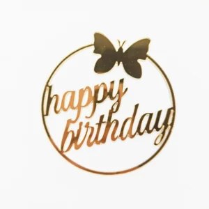 Golden Round Happy Birthday with Butterfly Cake Topper (100-piece pack) packets TPR120-7