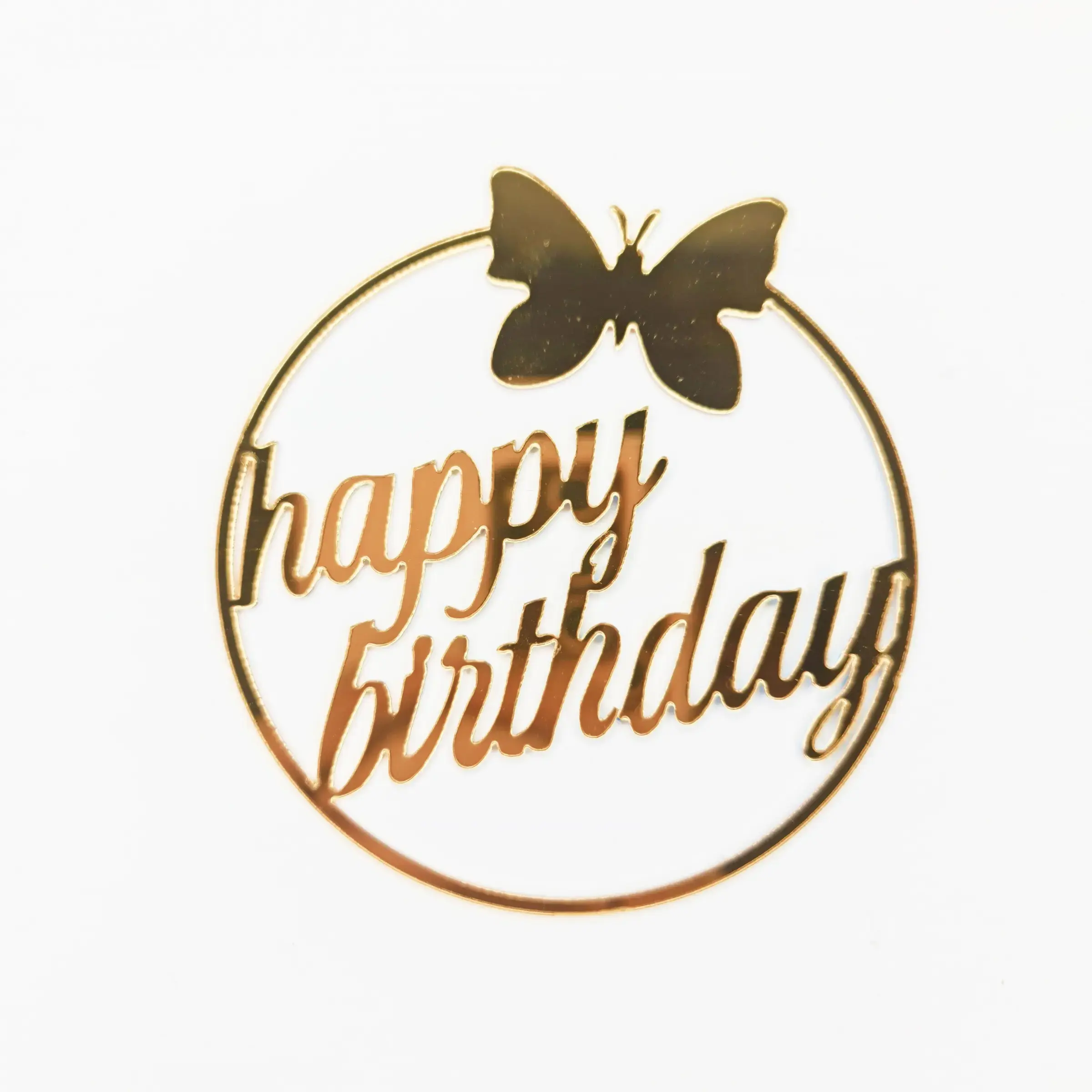 Golden Round Happy Birthday with Butterfly Cake Topper (100-piece pack) packets TPR120-7