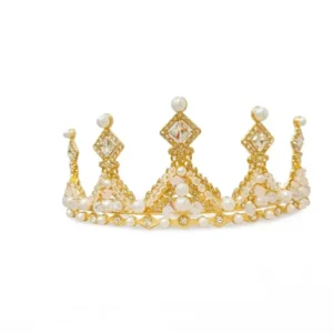 Gold Pearl & Crystal Royal Tiara Crown | TPR216