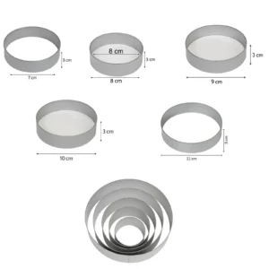 Round Cake Ring Mold – Set of 5 Stainless Steel Mousse & Dessert Molds (BT253) | Pieces