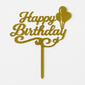 Acrylic Golden Happy Birthday Cake Topper – Pack of 10 Elegant Cake Toppers Packs | TPR195C