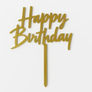 Acrylic Golden Happy Birthday Cake Topper – Pack of 10 Elegant Cake Toppers Packs | TPR195D