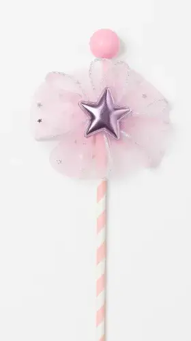Golden Star Wand Cake Topper with Ribbon – Decorative Party Topper | TPR204B