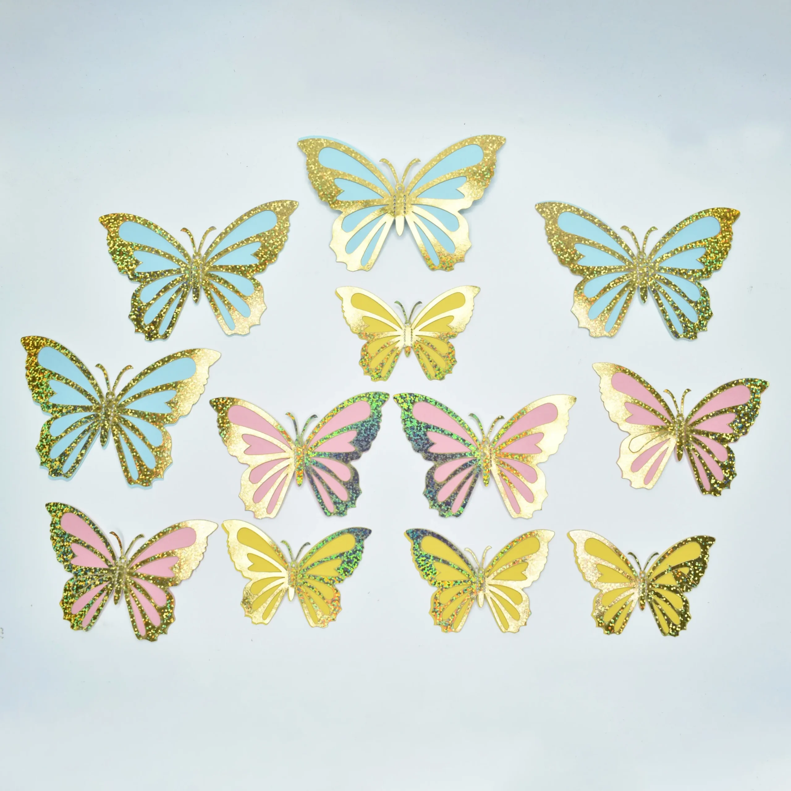 Golden Glitter Blue Yellow & Pink Butterfly Cake Topper Packets TPR157-3