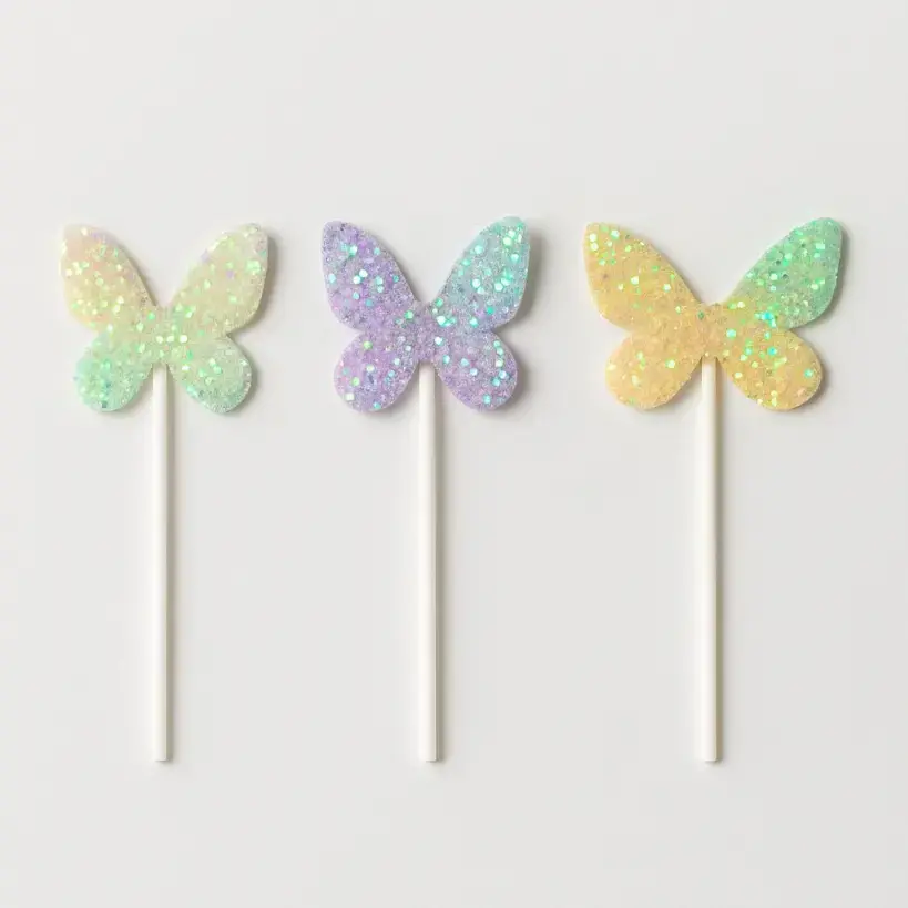 Glitter Butterfly Cake Topper Set – Rainbow Pastel Party Picks Packs | TPR208C