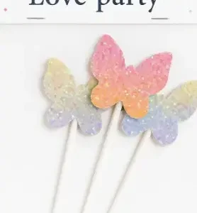 Glitter Butterfly Cake Topper Set – Rainbow Pastel Party Picks Packs | TPR208A
