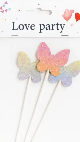 Glitter Butterfly Cake Topper Set – Rainbow Pastel Party Picks Packs | TPR208A