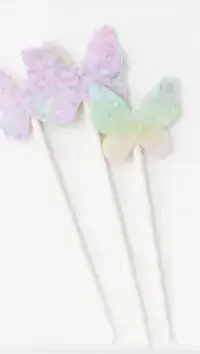 Glitter Butterfly Cake Topper Set – Rainbow Pastel Party Picks Packs | TPR208B - Image 2