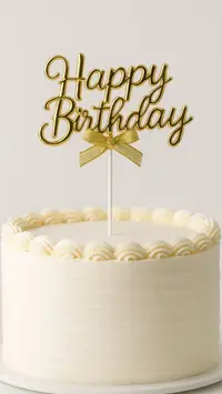 Golden Happy Birthday Topper with Ribbon – Elegant Cake Topper (Pack of 10) | TPR202B - Image 2