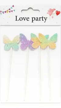 Glitter Butterfly Cake Topper Set – Rainbow Pastel Party Picks Packs | TPR208C - Image 2