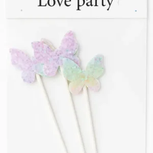 Glitter Butterfly Cake Topper Set – Rainbow Pastel Party Picks Packs | TPR208B