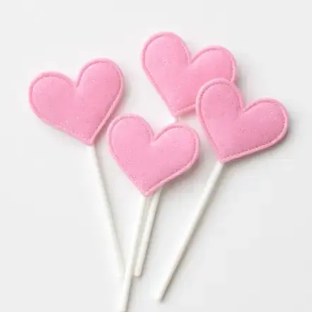 Pink Heart Cake Topper Set – Glitter Finish Decorative Picks Packs | TPR212B
