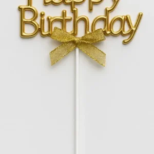 Golden Happy Birthday Topper with Ribbon – Elegant Cake Topper (Pack of 10) | TPR202A