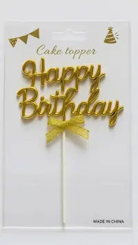 Golden Happy Birthday Topper with Ribbon – Elegant Cake Topper (Pack of 10) | TPR202B - Image 3