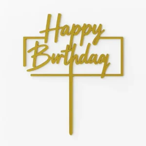 Acrylic Golden Happy Birthday Cake Topper – Pack of 10 Elegant Cake Toppers Packs | TPR195E