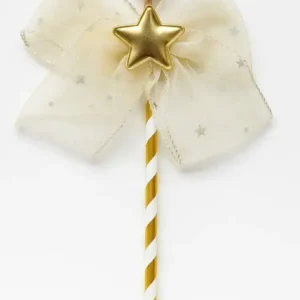 Golden Star Wand Cake Topper with Ribbon – Decorative Party Topper | TPR204A