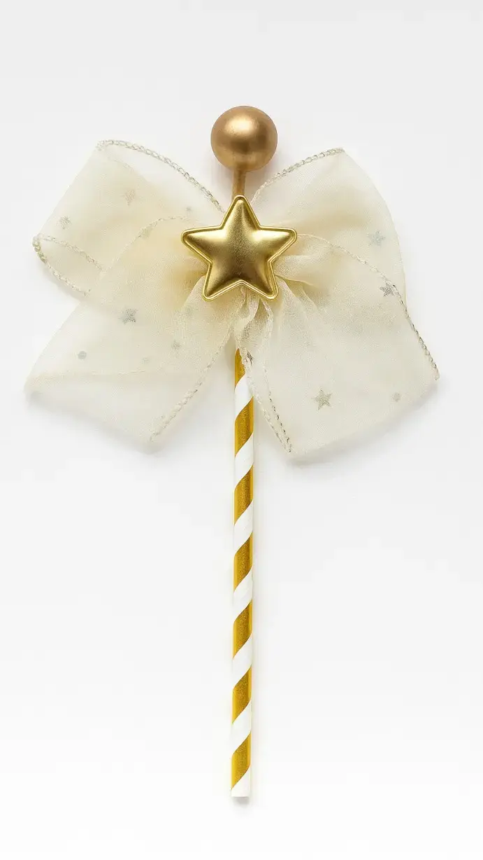 Golden Star Wand Cake Topper with Ribbon – Decorative Party Topper | TPR204A