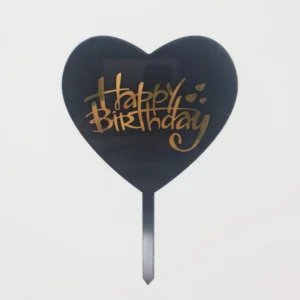 Black Heart Shaped Acrylic Happy Birthday Cake Topper 10-Piece Pack Packets TPR117