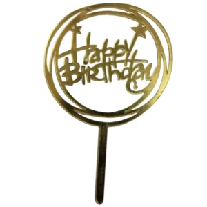 Acrylic Golden Happy Birthday Cake Topper – Pack of 10 Elegant Cake Toppers | TPR195H