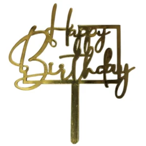 Acrylic Golden Happy Birthday Cake Topper – Pack of 10 Elegant Cake Toppers Packs | TPR195F